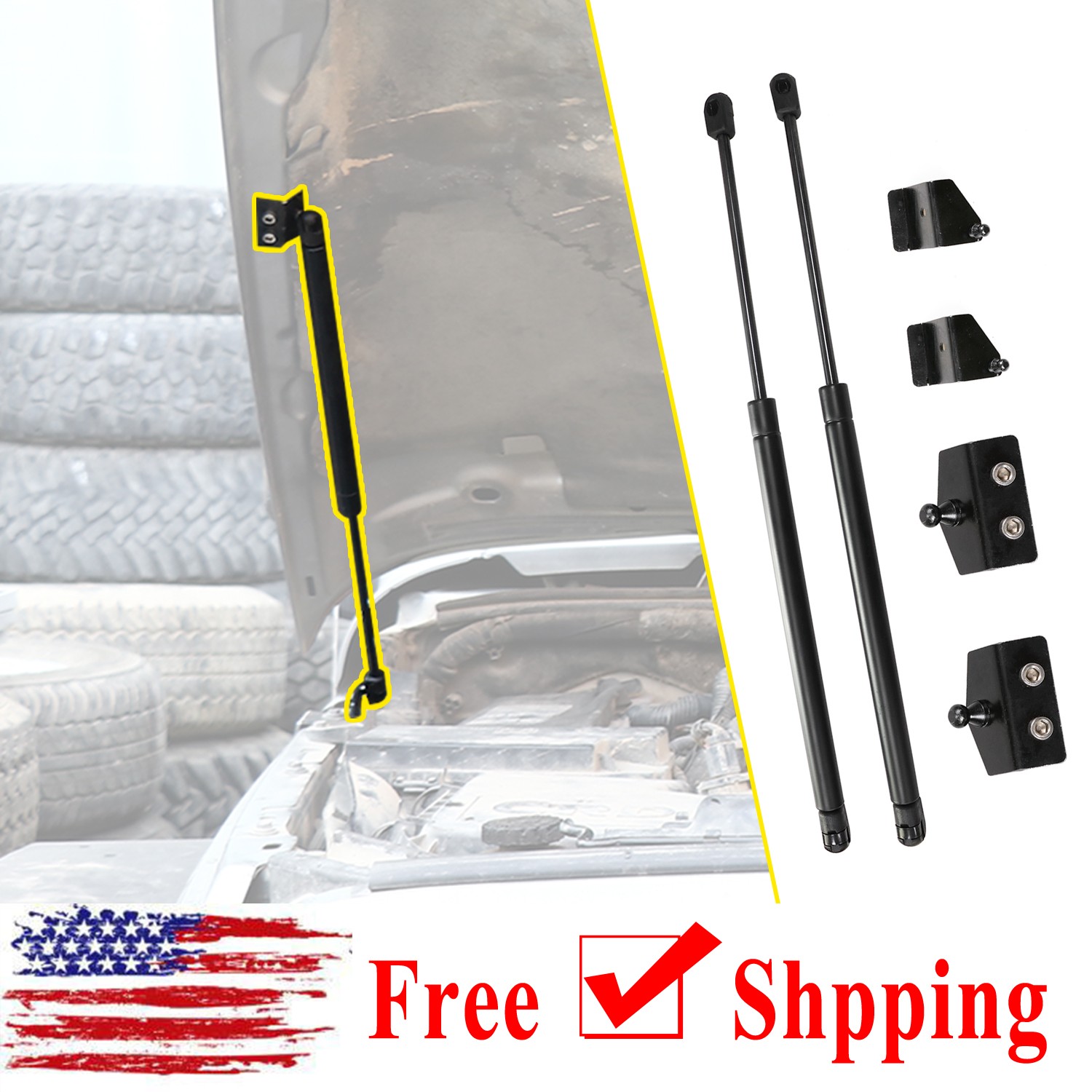 2x Car  Hydraulic Support Rod Machine Front Hood Lift For Jeep Wrangler JK 2007+