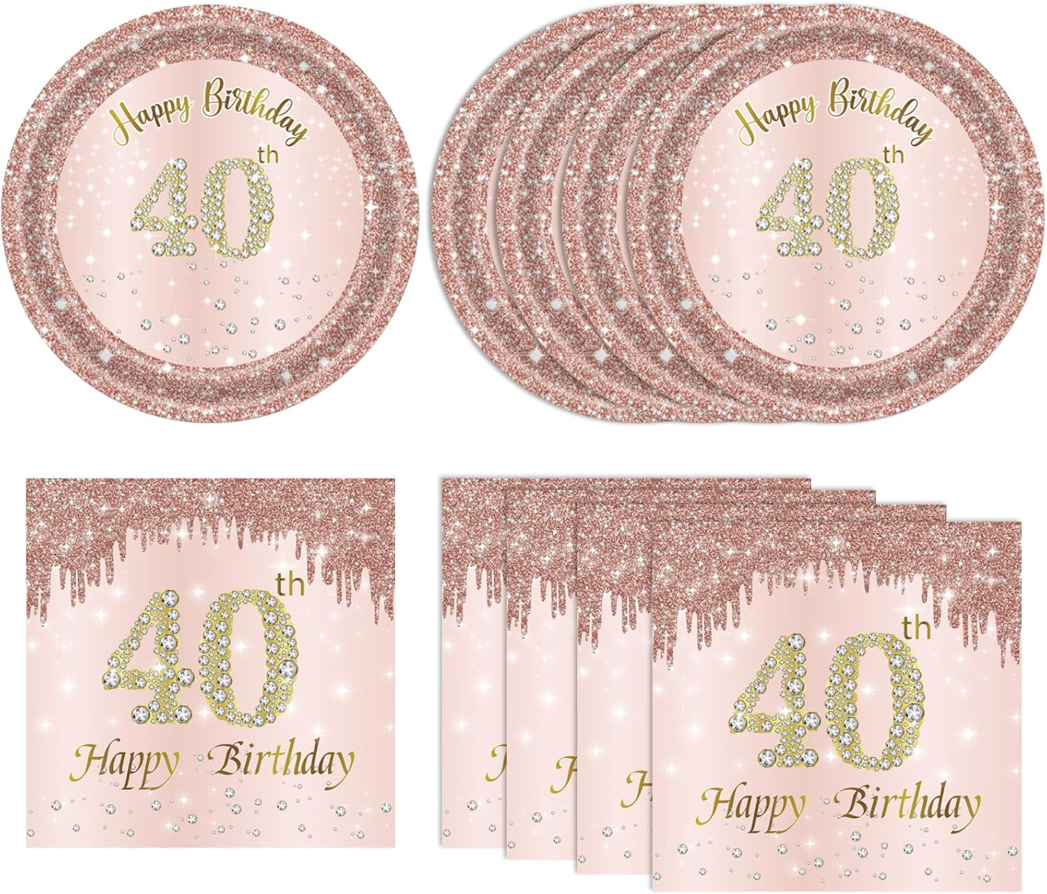 40 PCS 40Th Birthday Decorations for Women 40Th Birthday Plates and Napkins Set
