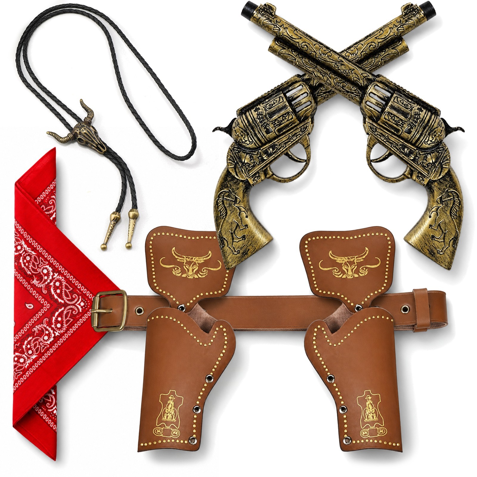 7Pc's Cowboy Costume Set – 2 Toy Prop with Dual Holster & Western Accessory Set