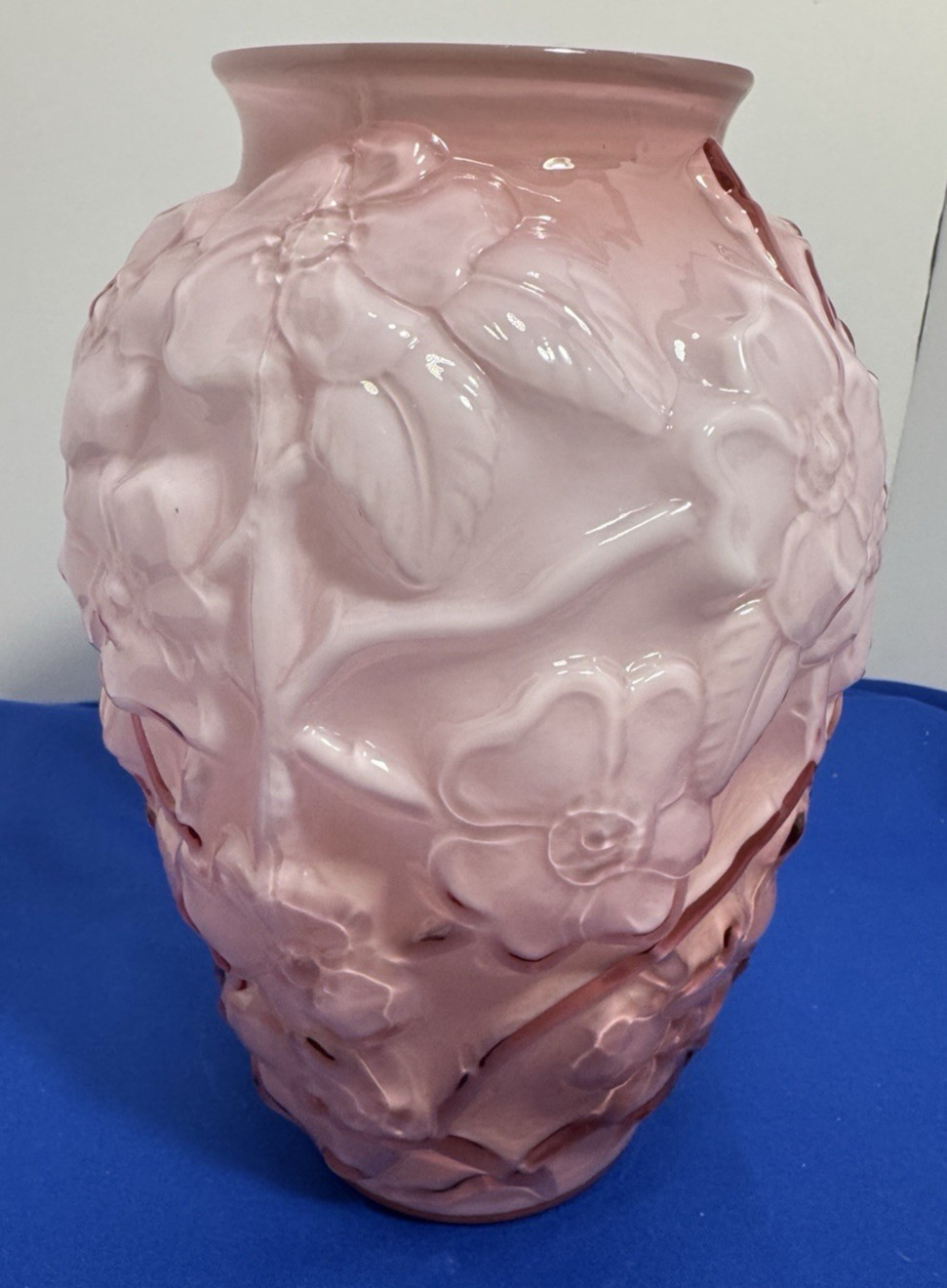 Vintage Fenton Pink Dogwood Cased Glass Vase 10.5\