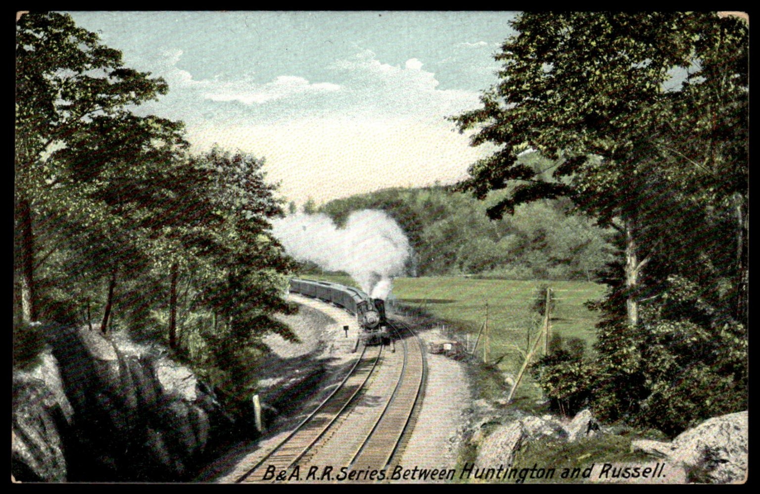 B&A R.R. Train Huntington Russell MA Vintage Postcard Hugh C. Leighton Germany