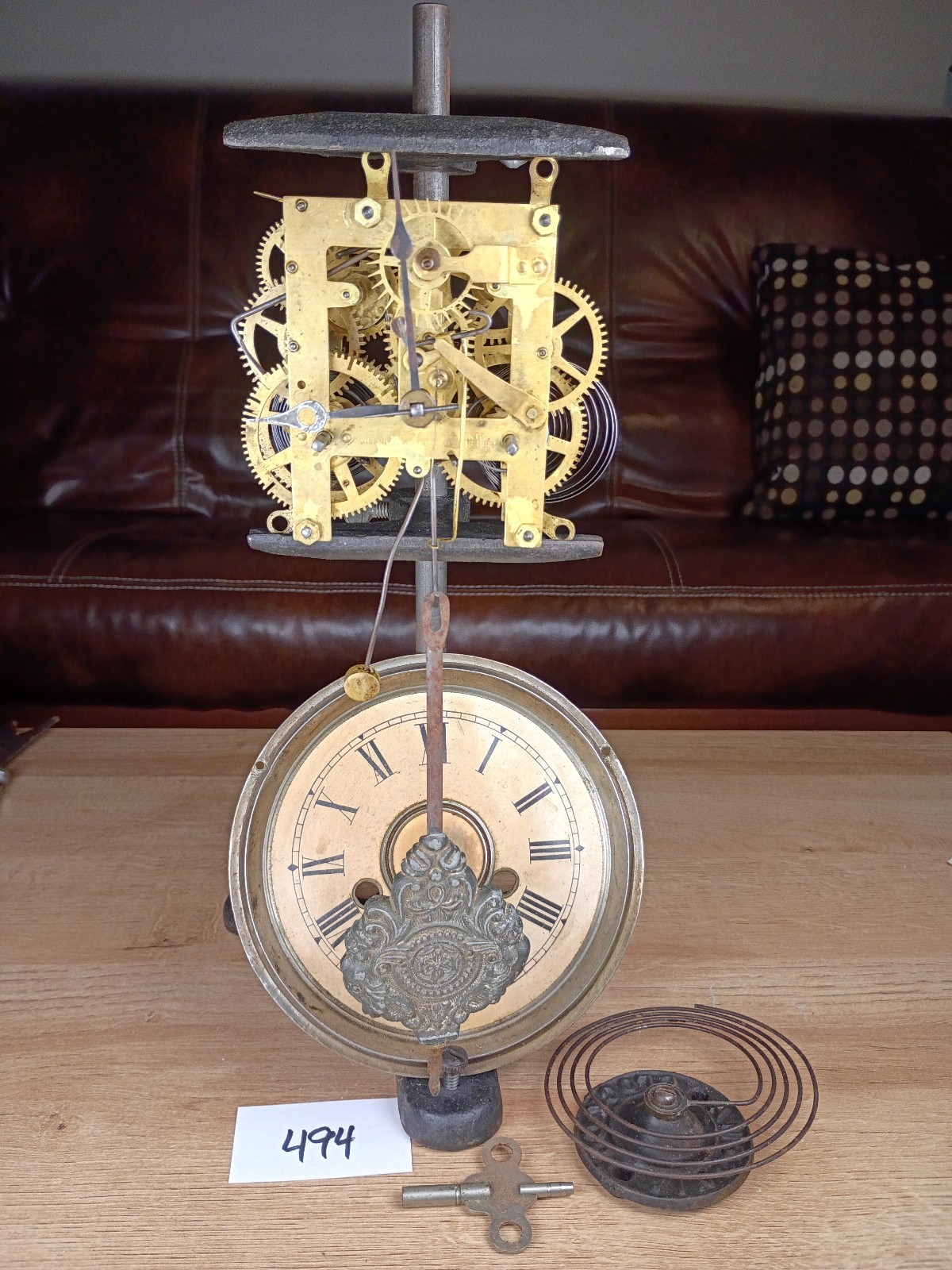 Running Ansonia 30hr movement dial pendulum hands gong key Antique Clock Parts Running Ansonia 30hr movement dial pendulum hands gong key Antique Clock Parts