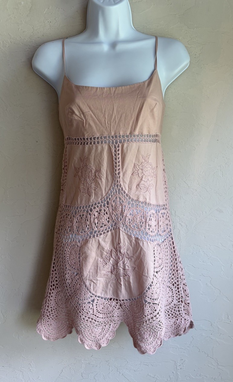 Vintage Y2K Bcbgmaxazria Crochet Lace Mini Slip Dress 6 Coquette Embroidered