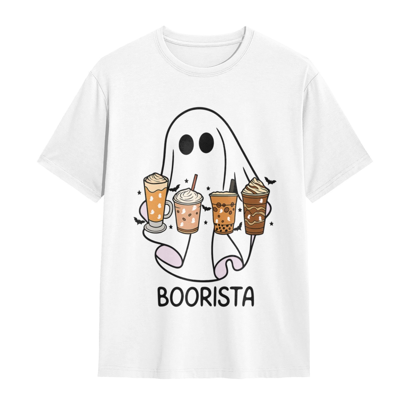 Boorista Ghost Coffee Lover Spooky Season Halloween Graphic White T-Shirt