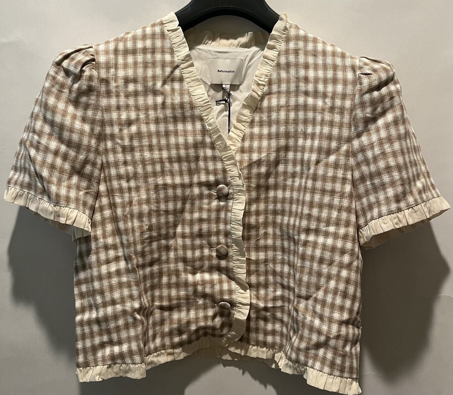 REFORMATION BESS LINEN  SHORT SLEEVE BLOUSE WOMENS US SIZE LARGE 1315368DUK00L