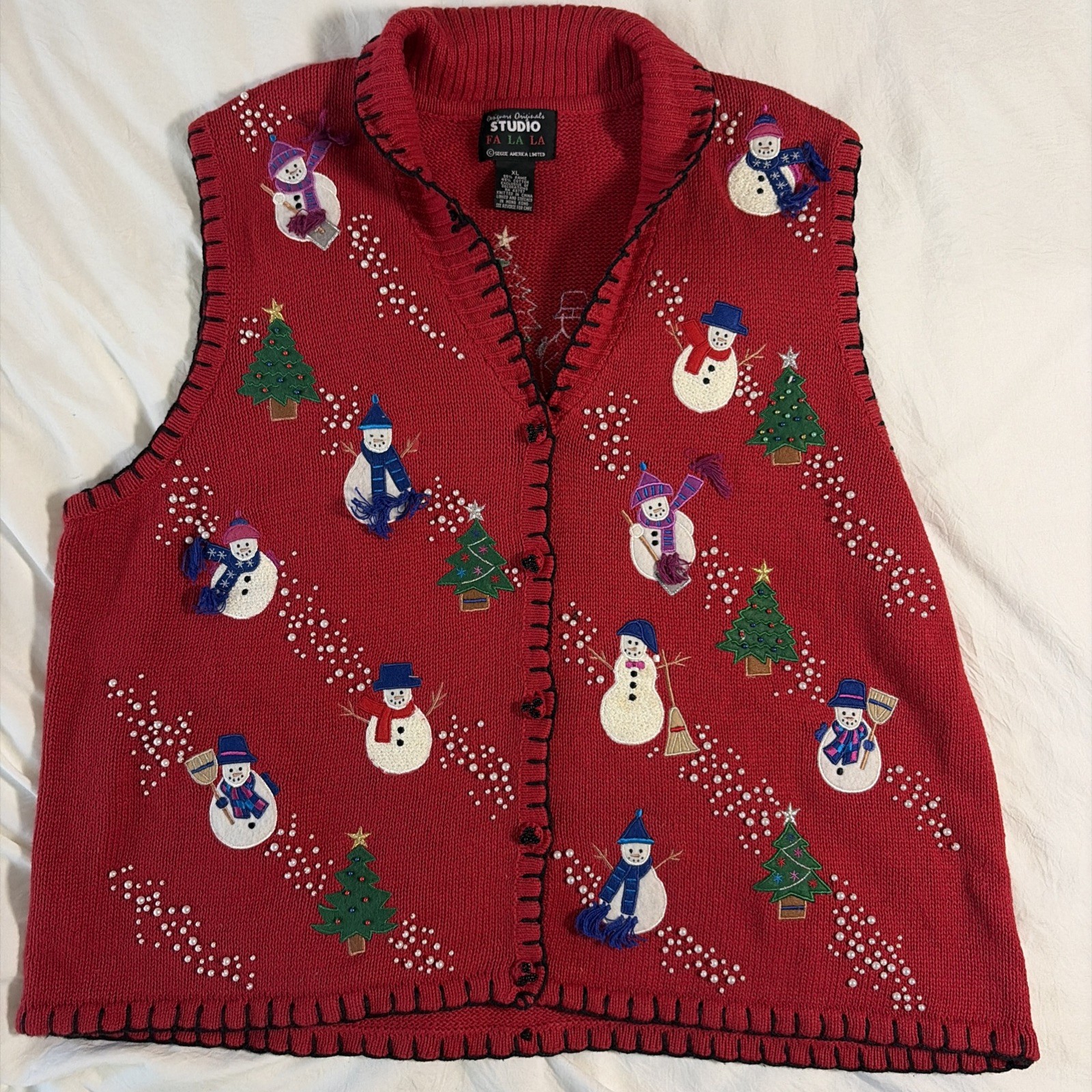 Vintage Studio Fa La La Woman\'s Christmas Sweater Vest Size XL Embroidered