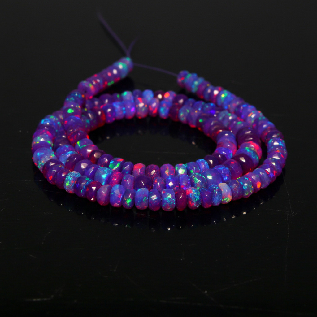 Ethiopian Fire Opal Beads 4-5mm Faceted Rondelle 8 Inch Gemstone Stand