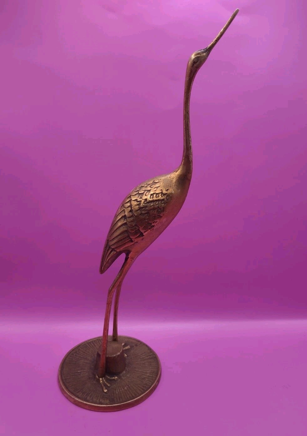 11” Vintage Brass Bird Figurine Statue Crane Heron Egret Coastal MCM Beach Decor