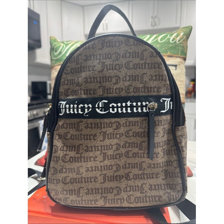 Juicy Couture Backpack Women Small Brown Good Logo Print Mini Bag