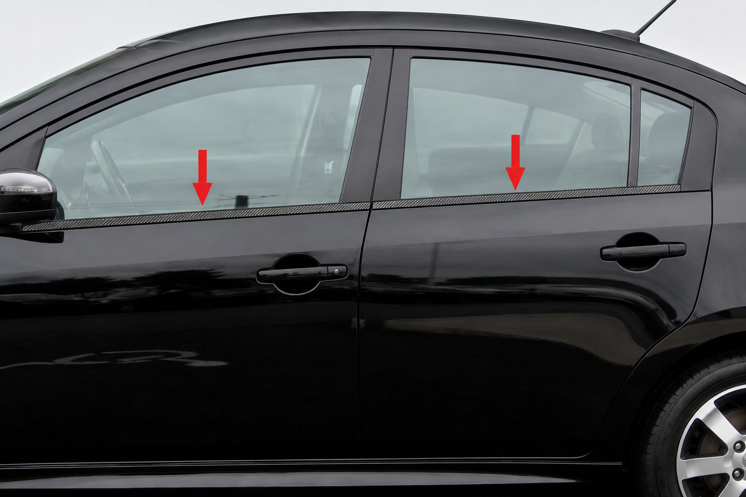fit:2007-2012 Nissan Sentra Matte Black 4Pc Window Sill Trim Overlay Carbon Fibe