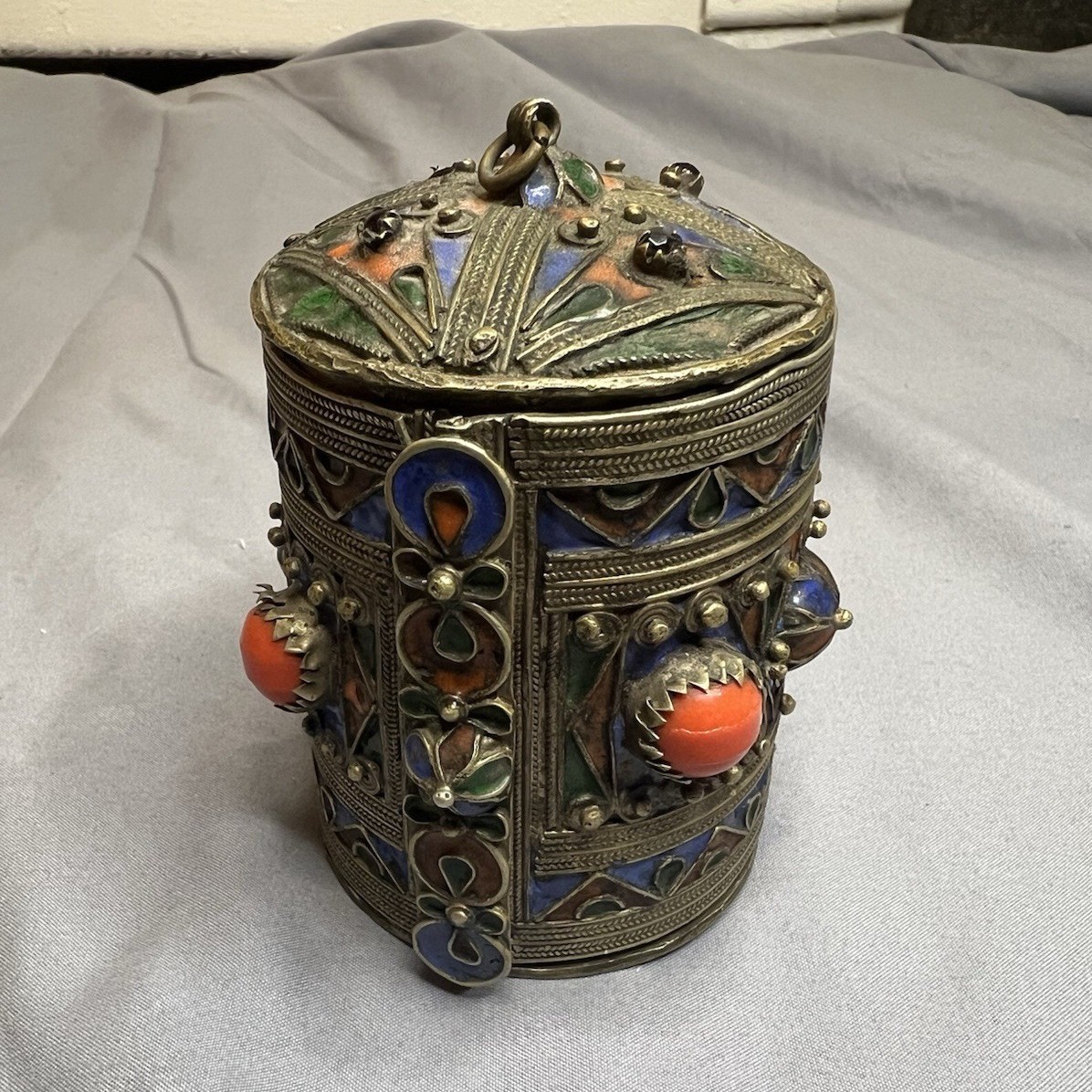 Antique Berber Silver Enamel Amulet Box c.1900 North Africa (Kabyle Attrib.)