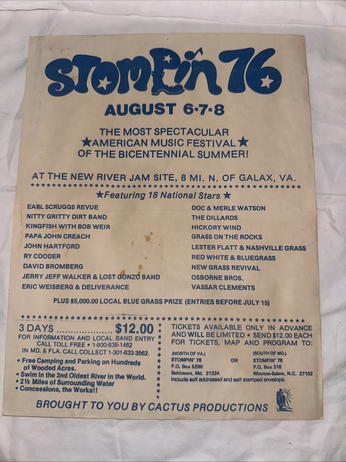 STOMPIN 76 Official Poster Original ￼Flyer Rare 11” X  8 1/2”