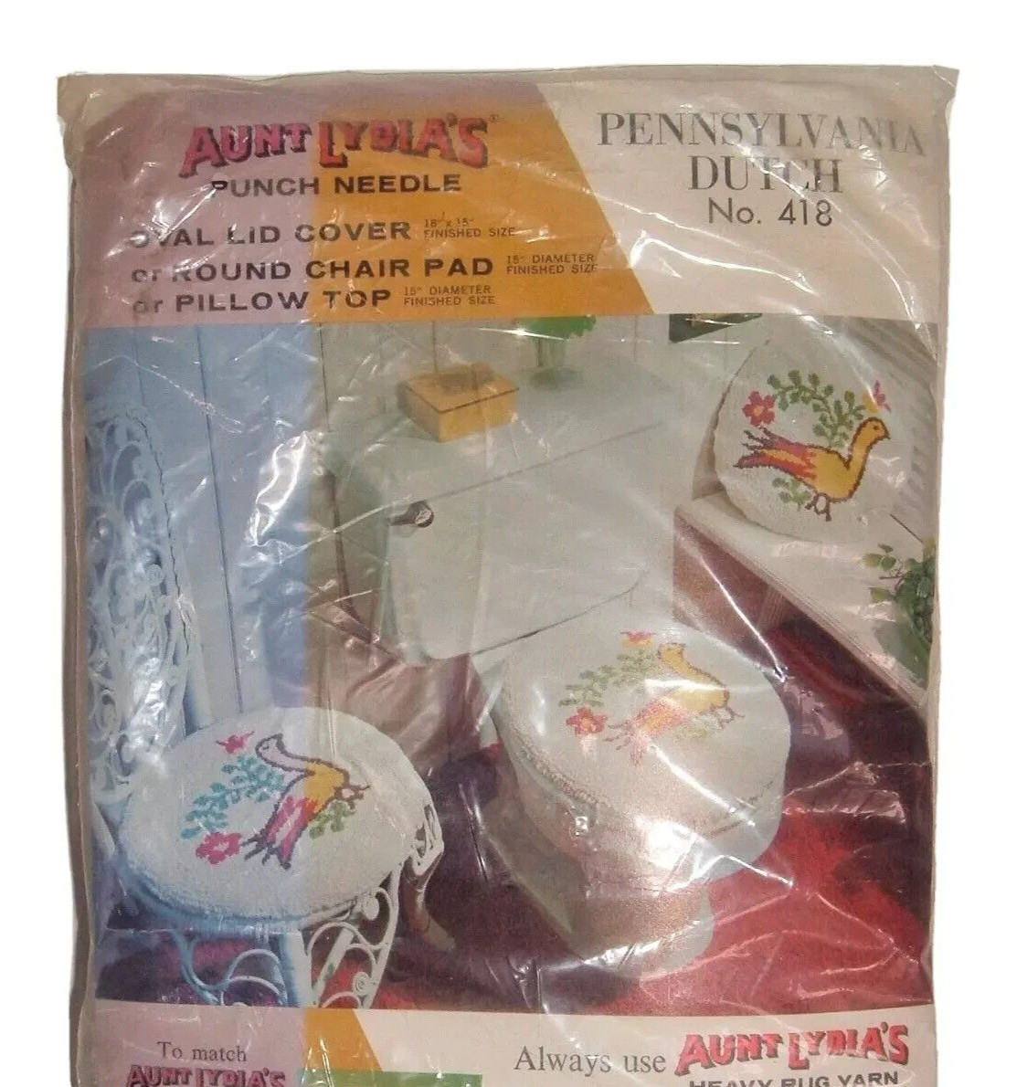 Vtg Aunt Lydia\'s Pennsylvania Dutch Punch Needle Kit Lid cover pillow #418 birds