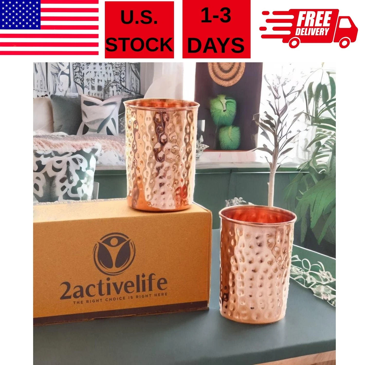 Juego De 2 Piezas Elegante Taza De Cobre Sólido De Puro Hecha A Mano 11.8 oz (35