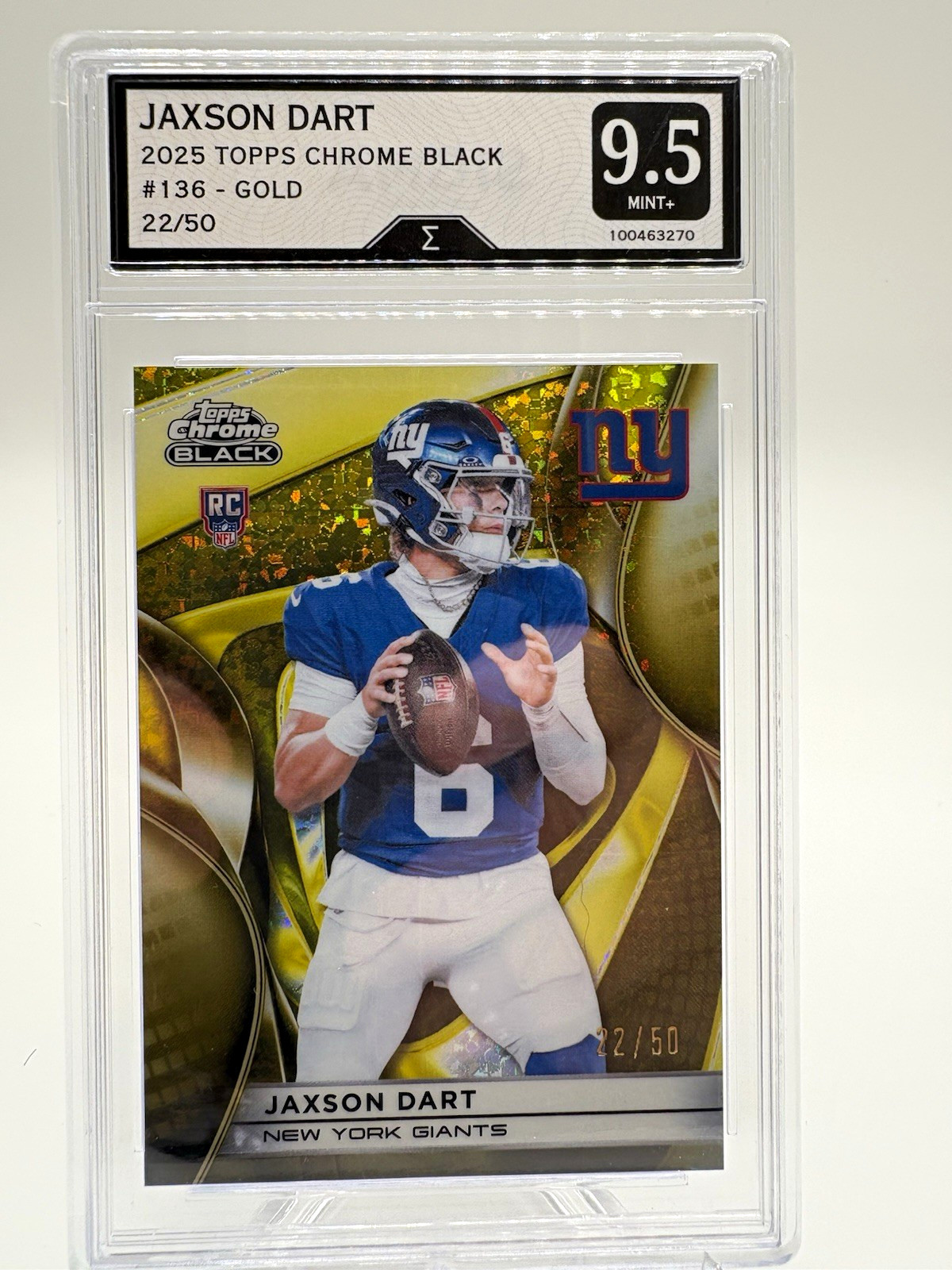 2025 Topps Chrome Black Rookie Autos Jaxson Dart #136 22/50 Graded 9.5 Mint