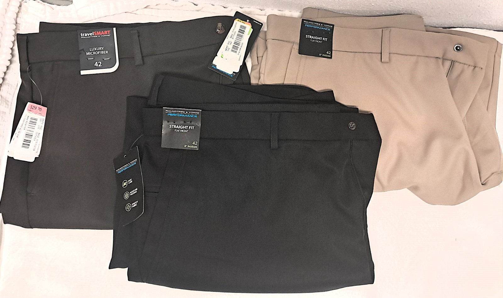 3pc Men\'s Roundtree Yorke Shorts Size 42 Black Tan Brown Performance Luxury LOT