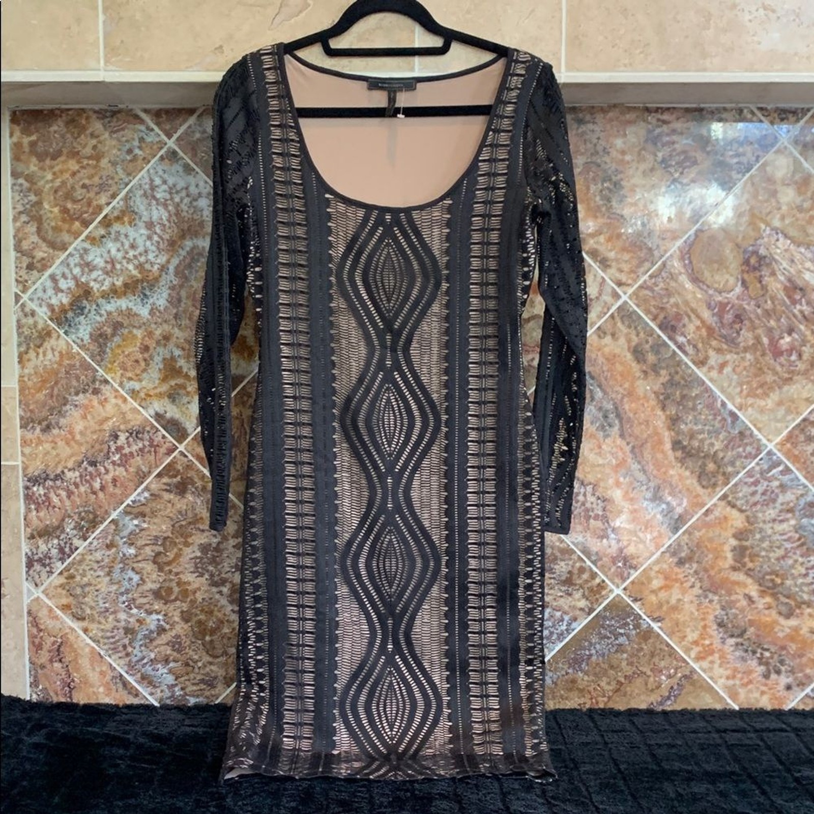 Women\'s BCBGMAXAZRIA Tanya Lace Long Sleeve Dress in Black Medium