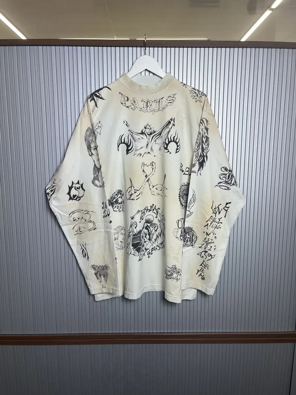Balenciaga Distressed Tattoo Graffiti Long-Sleeve T-shirt