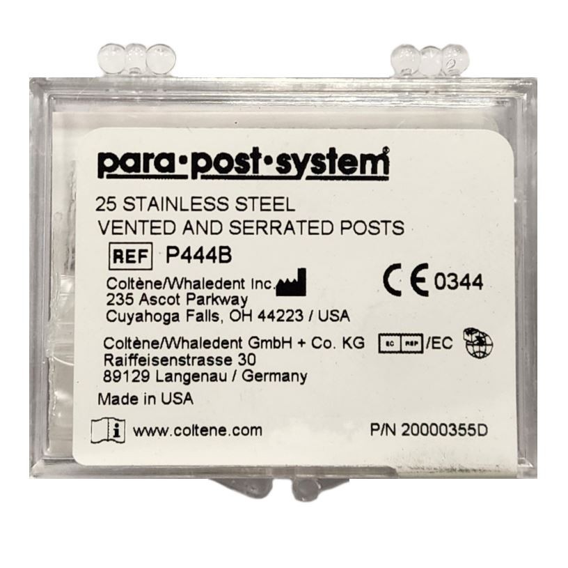 *25-Pieces* Coltene Para Post System Vented & Serrated Stainless Steel P444B *25-Pieces* Coltene Para Post System Vented & Serrated Stainless Steel P444B