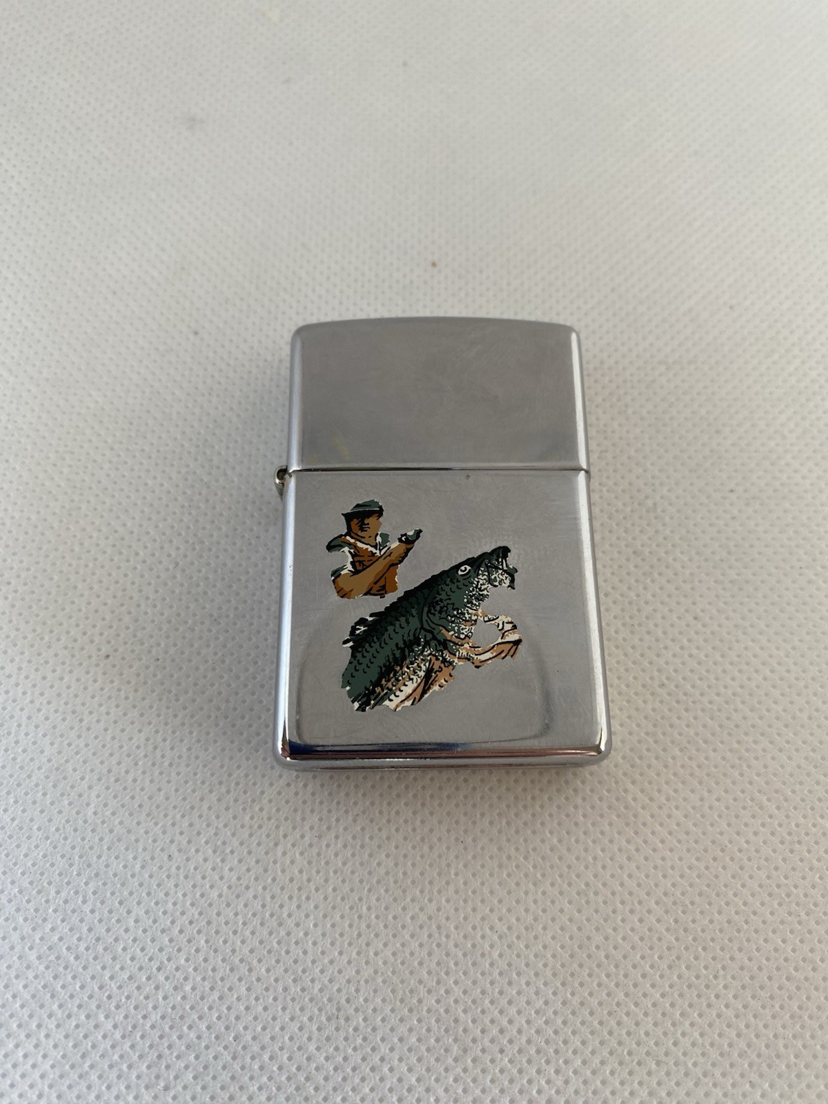 Vtg Zippo Chrome Cigarette Lighter Marked D XIV 1998 USA Fisherman Fish 