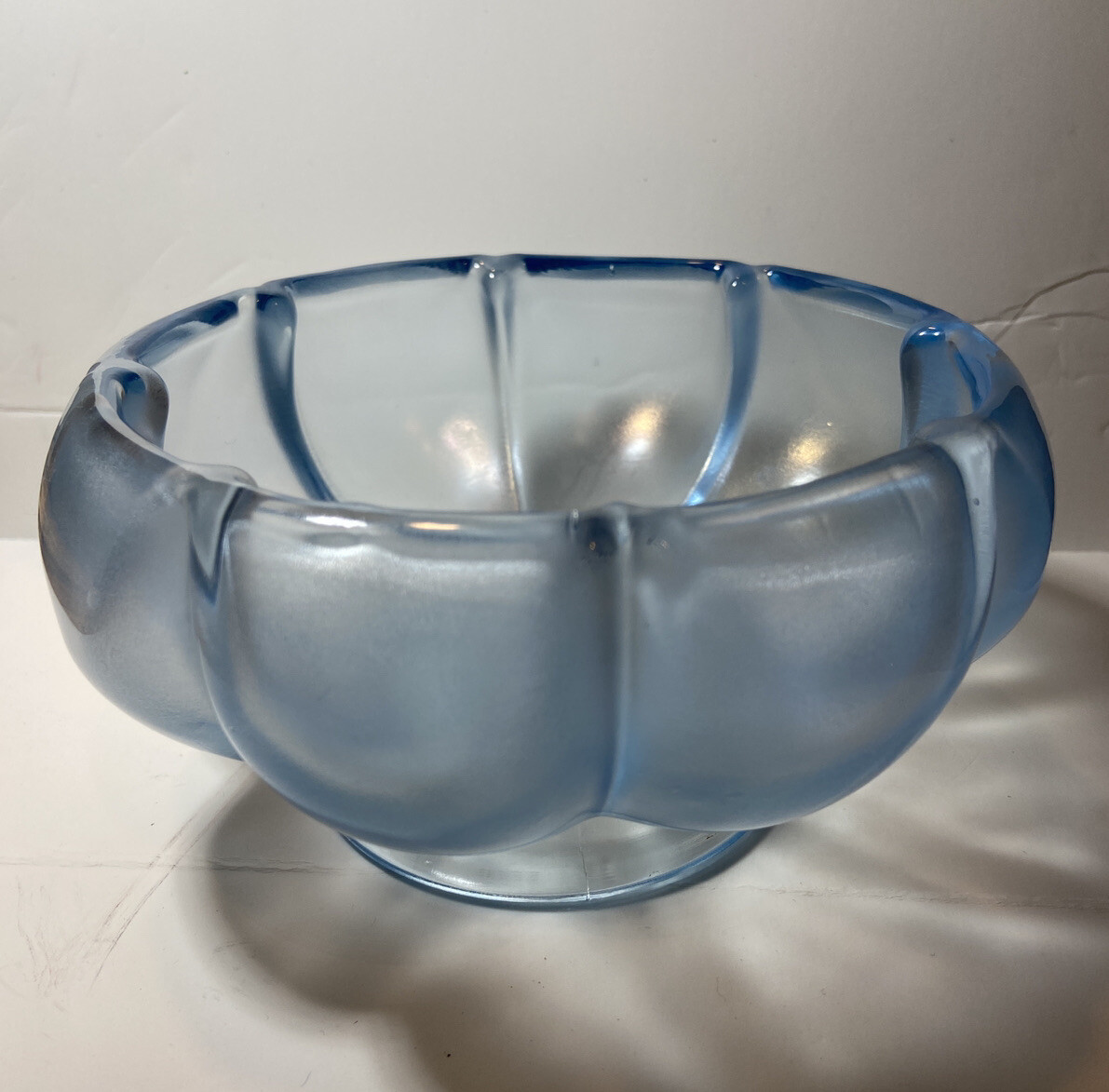 vintage FENTON Glass Velva Blue Iridescent 6” Melon BOWL