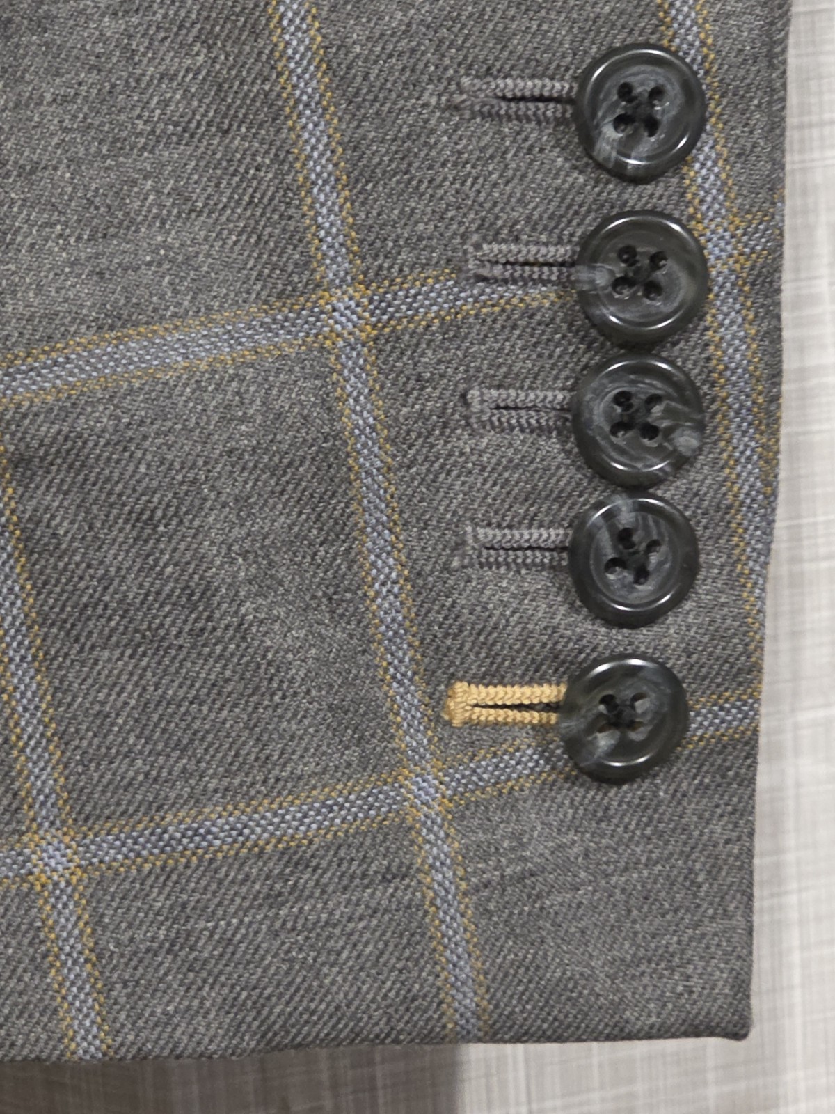 TOM JAMES Made USA Blazer Men\'s 40S Brown Windowpane Wool Surgeon\'s Cuffs