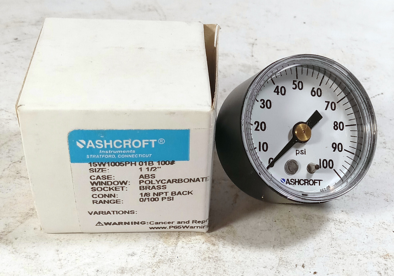 1 NEW ASHCROFT 15W1005PH01B 100# PRESSURE GAUGE NIB ***MAKE OFFER***