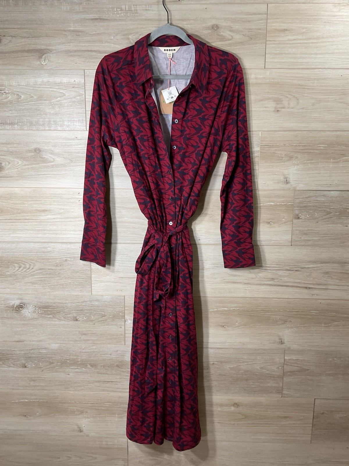NEW Boden Marcia Jersey Shirt Dress Red Bird Size 14R Belted Button Front NEW Boden Marcia Jersey Shirt Dress Red Bird Size 14R Belted Button Front