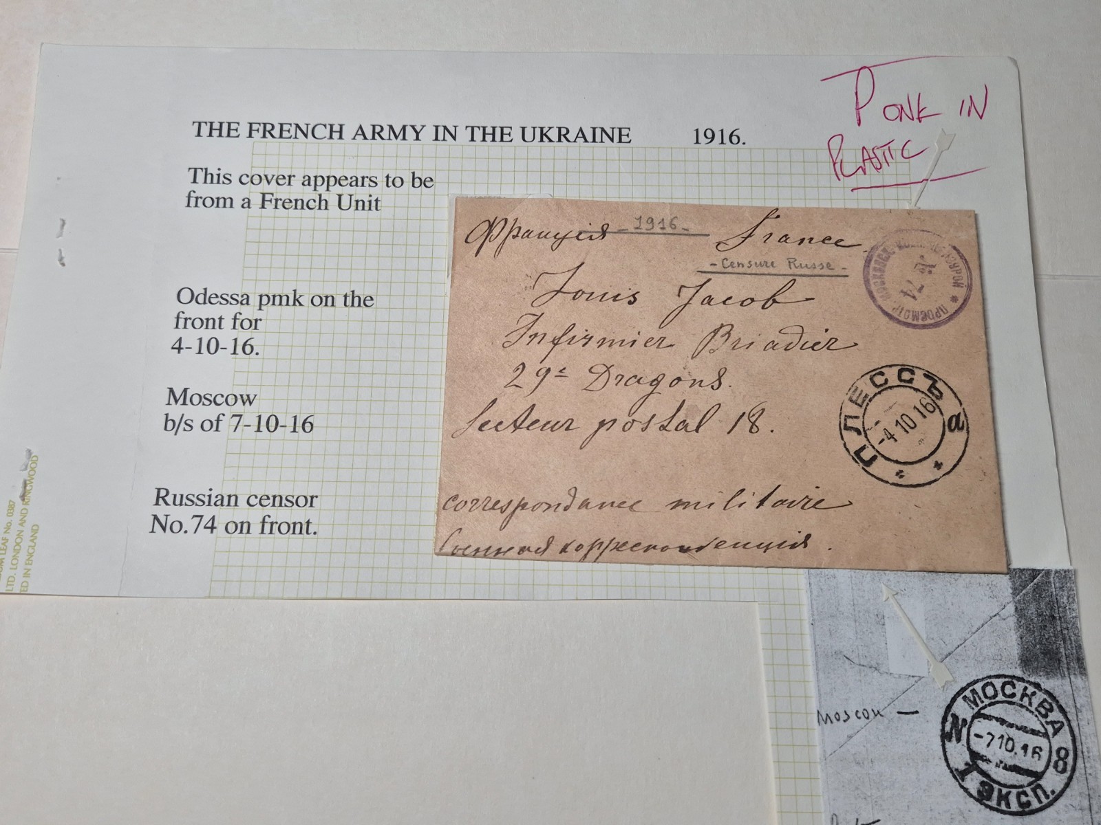 French Army in Russia 1916 WWI Russian Censored Cover Pless to Western Front