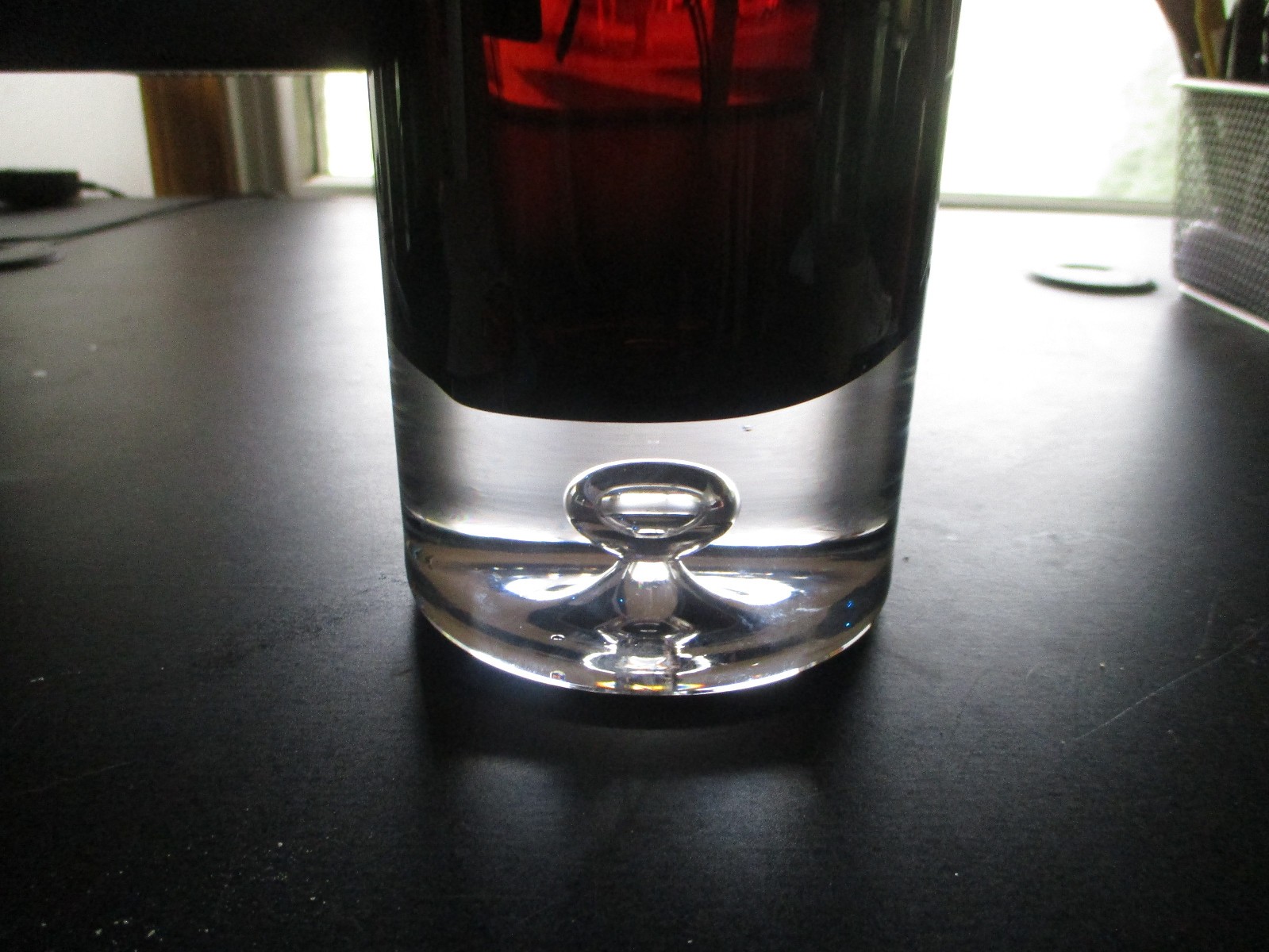 VTG KROSNO Poland Glass Cylindrical Vase ~Dark Amber Hand Blown Bubble Base  12\