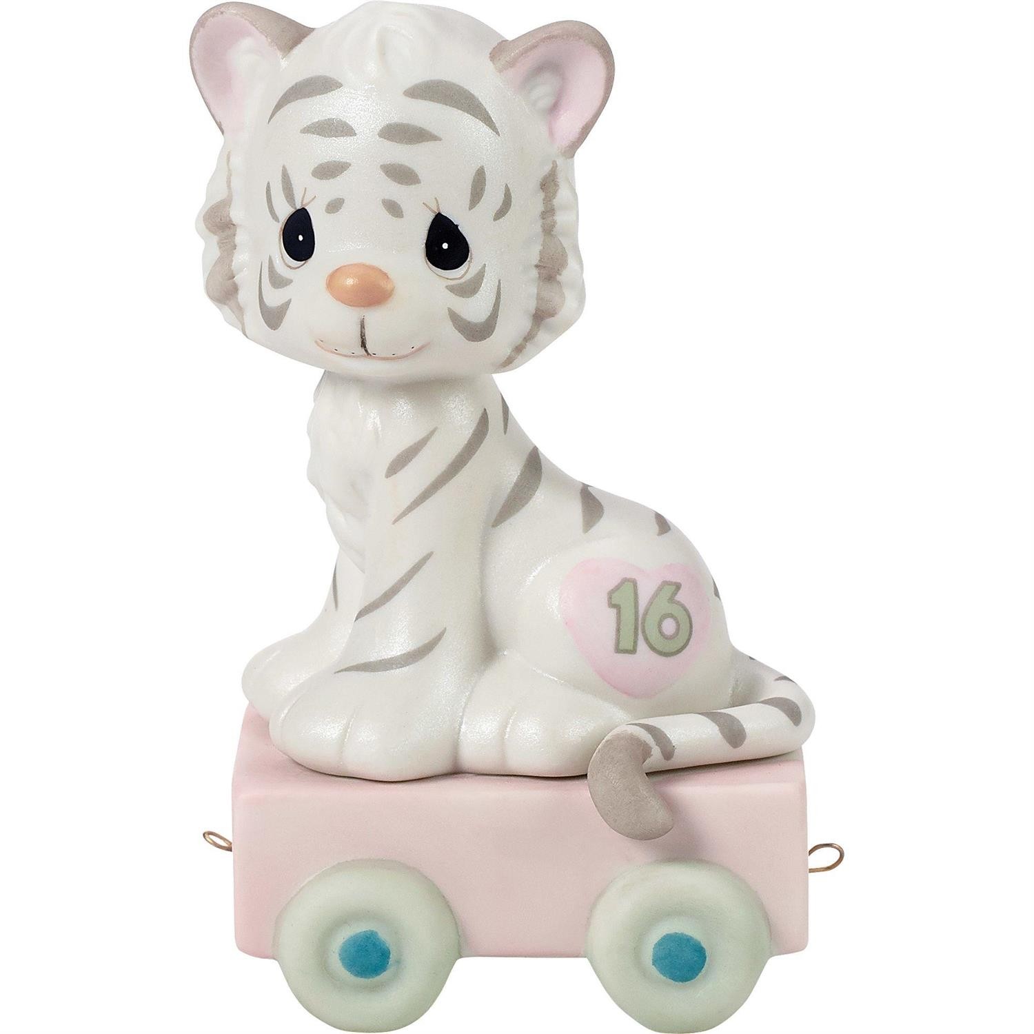 16 And Feline Fine White Tiger Birthday Train Age 16 By: Precious Moments *SHIPS
