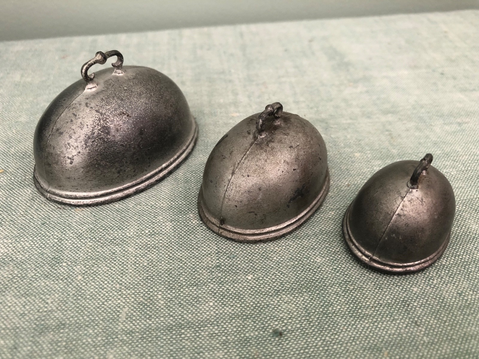 RARE VHTF Antique Early English Dollhouse Set of Lead Meat Covers Cloches 1:12
