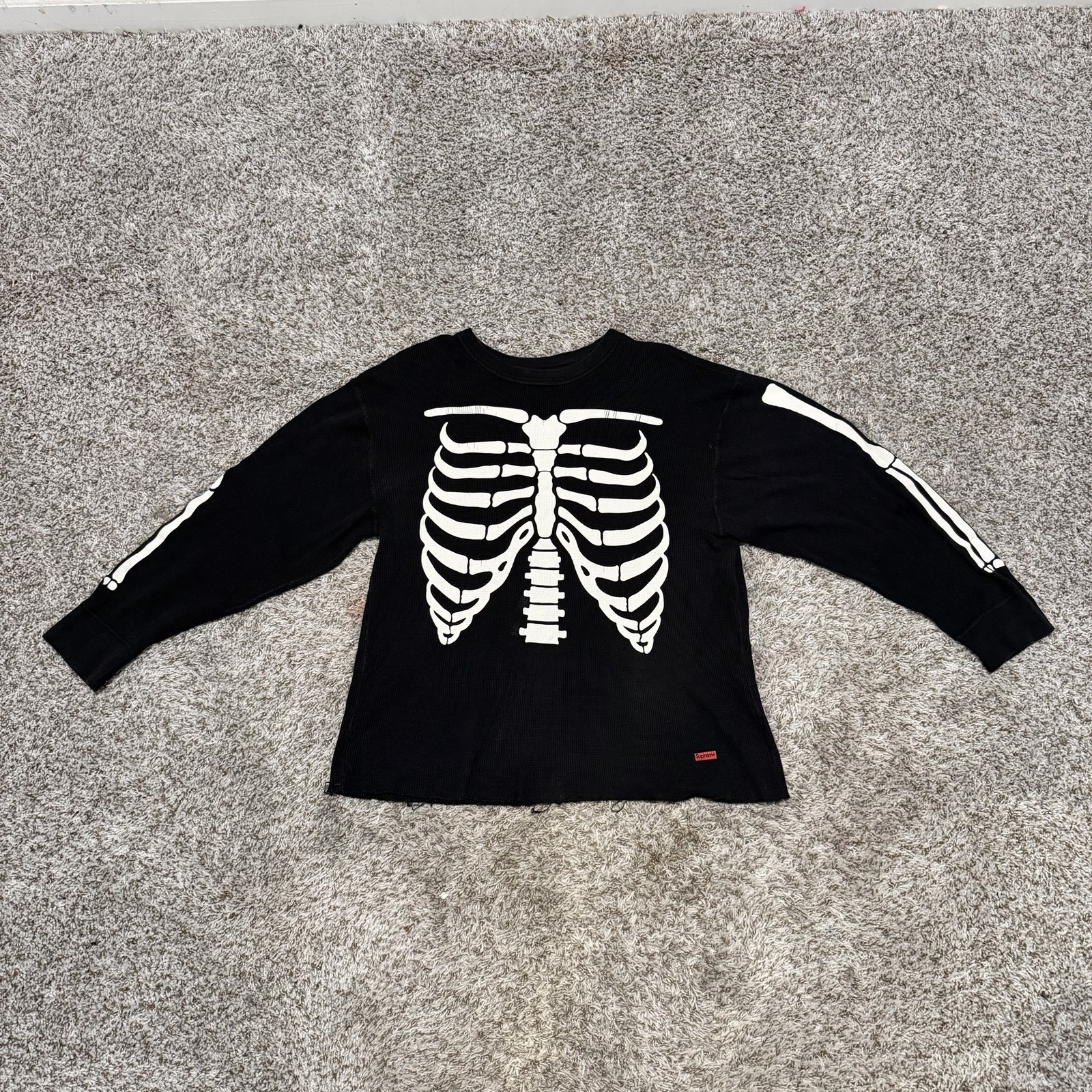 Supreme X Hanes Skeleton Thermal Shirt Mens XL Black Long Sleeve Waffle