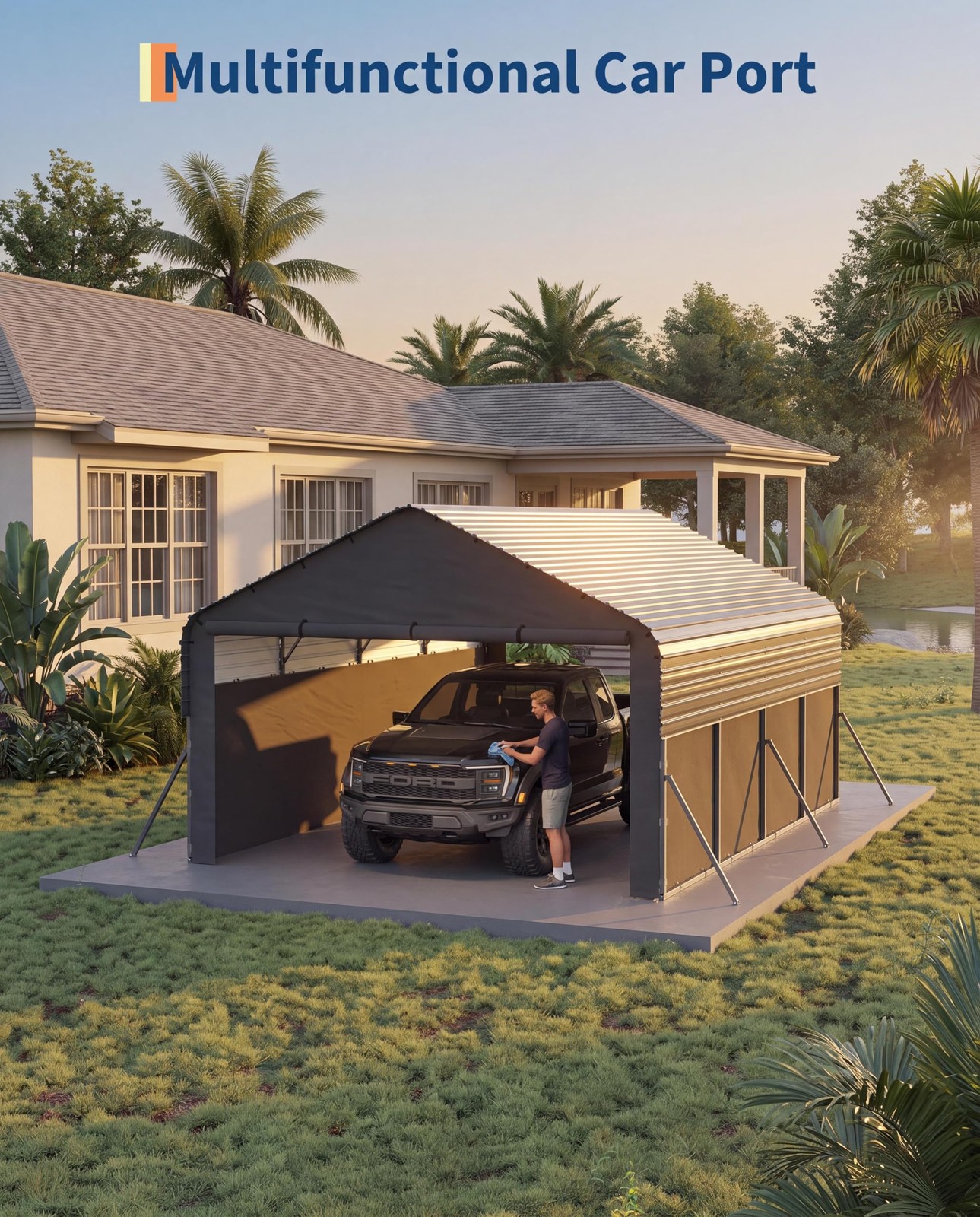 12x20 ft Metal Carport Enclosed ,Heavy Duty Outdoor All-Weather Shed Car Shelter