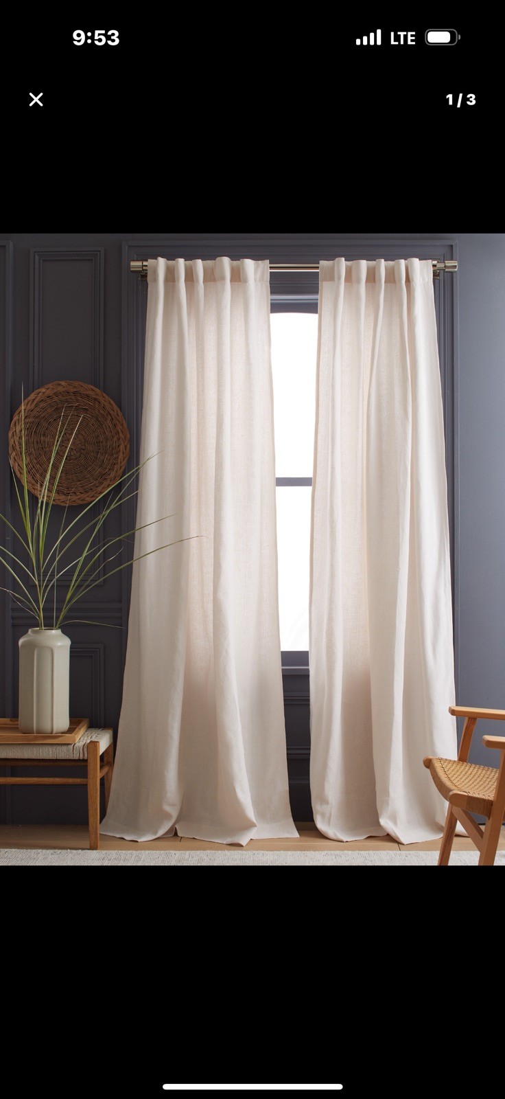 NWT QUINCE Heavyweight European Linen Room Darkening Curtain SAND 48” X 96”