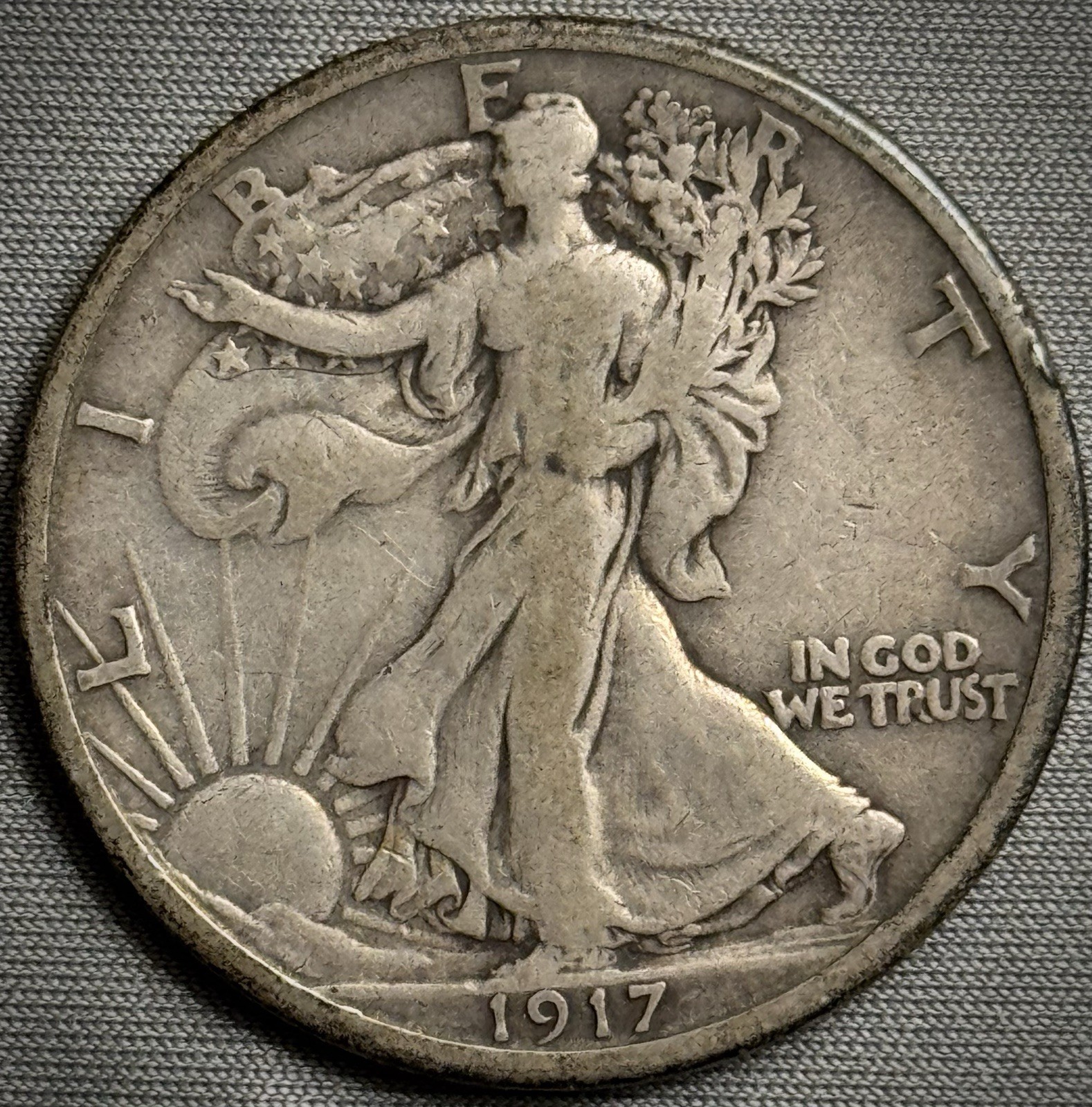 1917-S Reverse 50c Walking Liberty Silver Half Dollar, Nice Circulated Coin