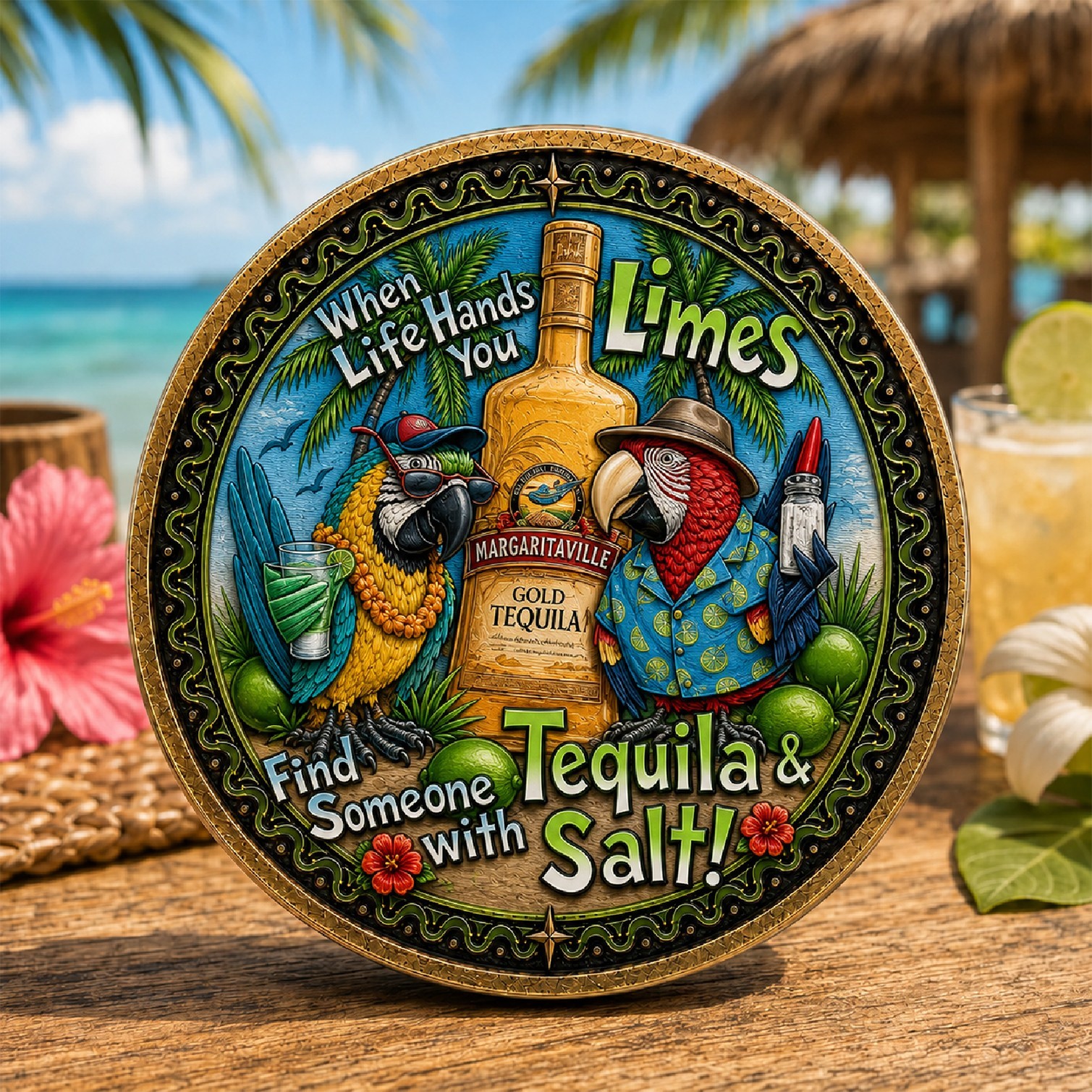 When Life Hands You Limes Tequila Salt Coin Margaritaville Parrot Challenge Coin