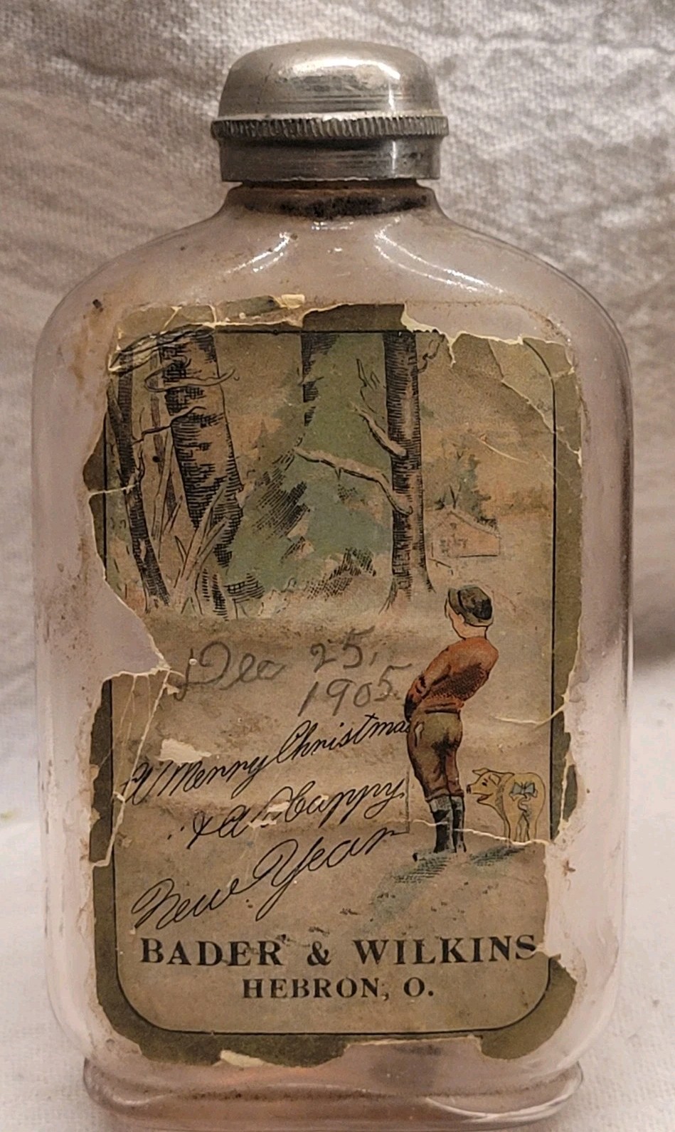 Nice Saloon Flask Bader & Wilkins Christmas Flask Hebron Ohio Awesome Graphics 