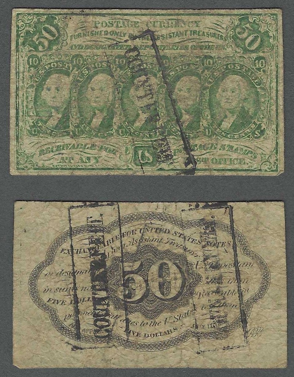 Contemporary COUNTERFEIT 50c 1st Issue 1862-63 F+ Fractional Currency Contemporary COUNTERFEIT 50c 1st Issue 1862-63 F+ Fractional Currency