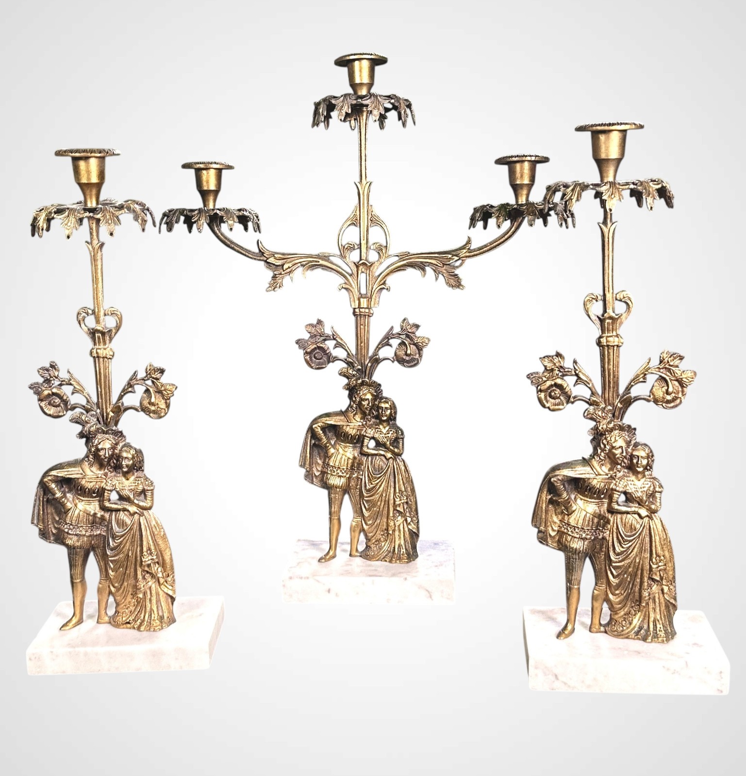 Antique 1850 Henry Hooper Romeo Juliet Girandole 3 Pc Candelabra Set Boston
