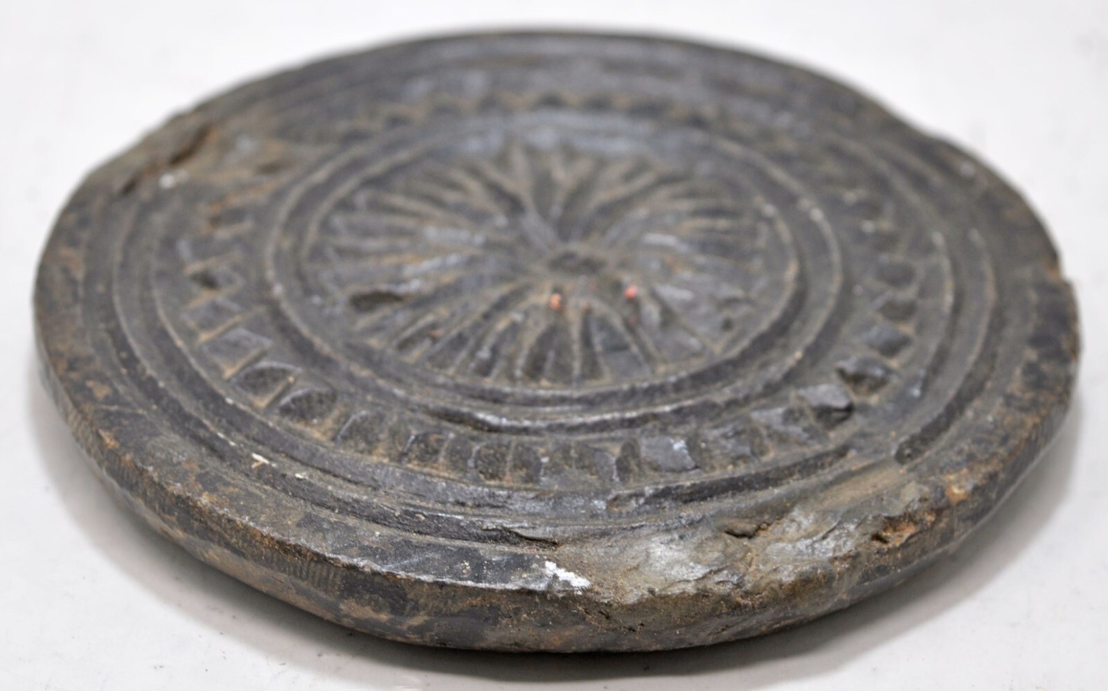 Antique Black Stone Round Sweet Making Mould Original Old Hand Carved