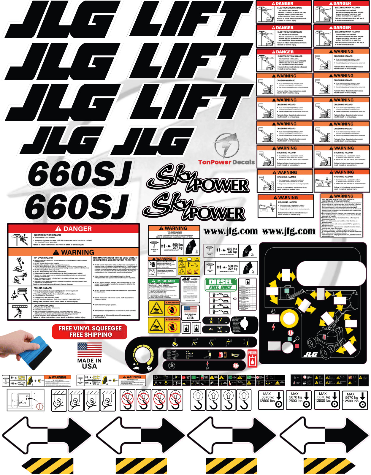 Fits JLG 660SJ Boom Lift Decal Kit – 3M Vinyl – 