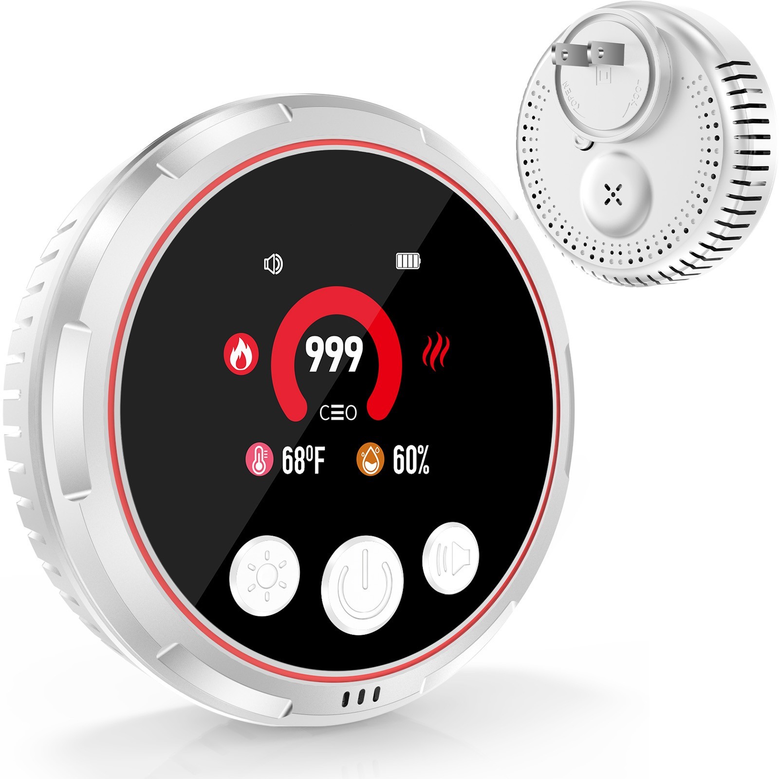 5-in-1 CO, Smoke & Gas Detector, Plug-in with Battery Backup for Home and Travel