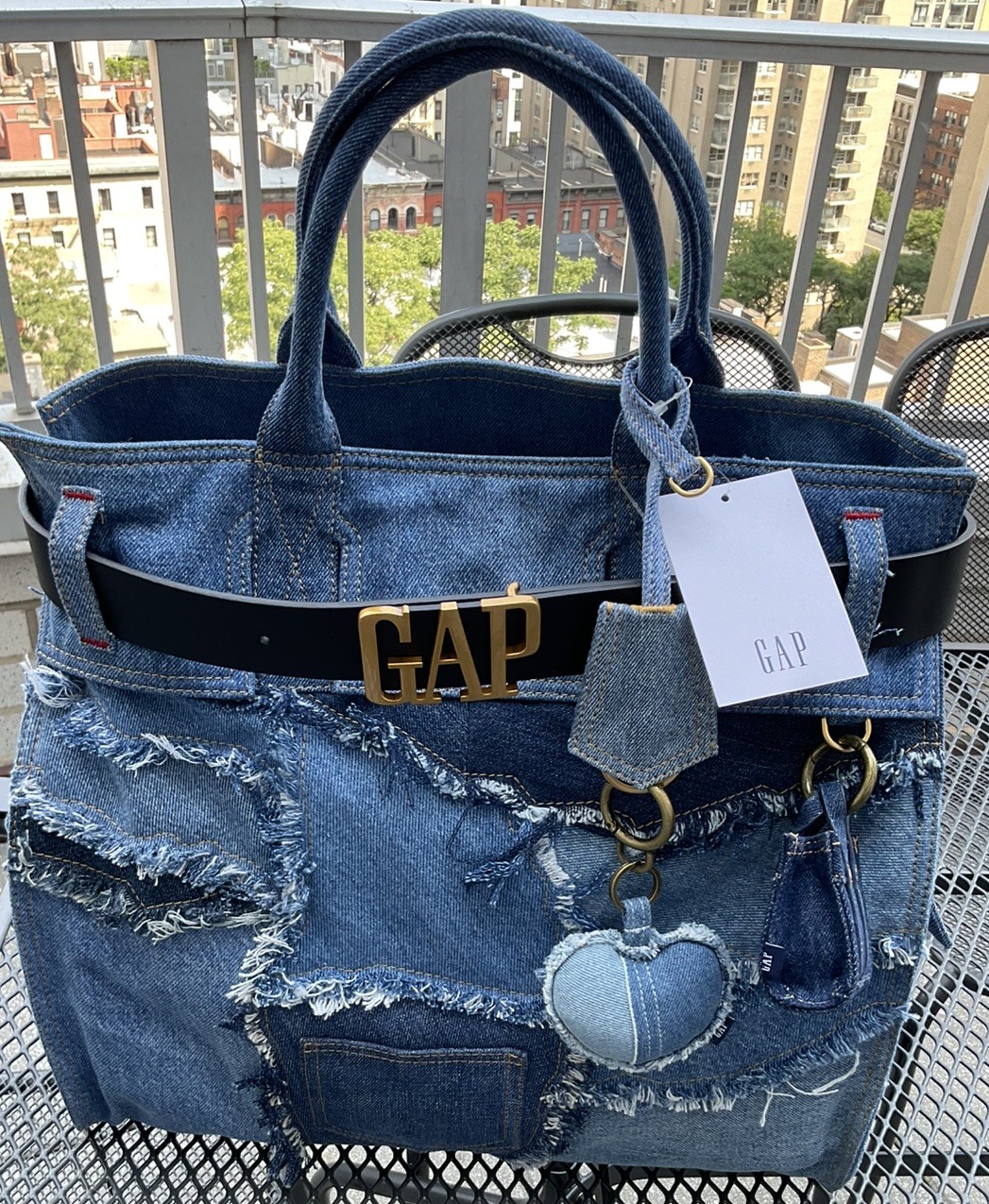 GAP Large Patchwork Denim Five Pocket Tote, New, In Hand, Fast Ship, Limited Edi GAP Large Patchwork Denim Five Pocket Tote, New, In Hand, Fast Ship, Limited Edi