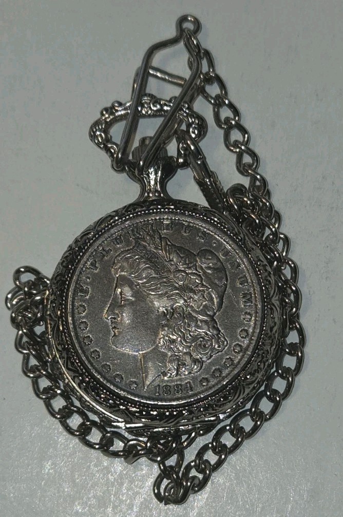 Vintage 1884 S Morgan Silver Dollar Pocket Watch American Historic Society READ