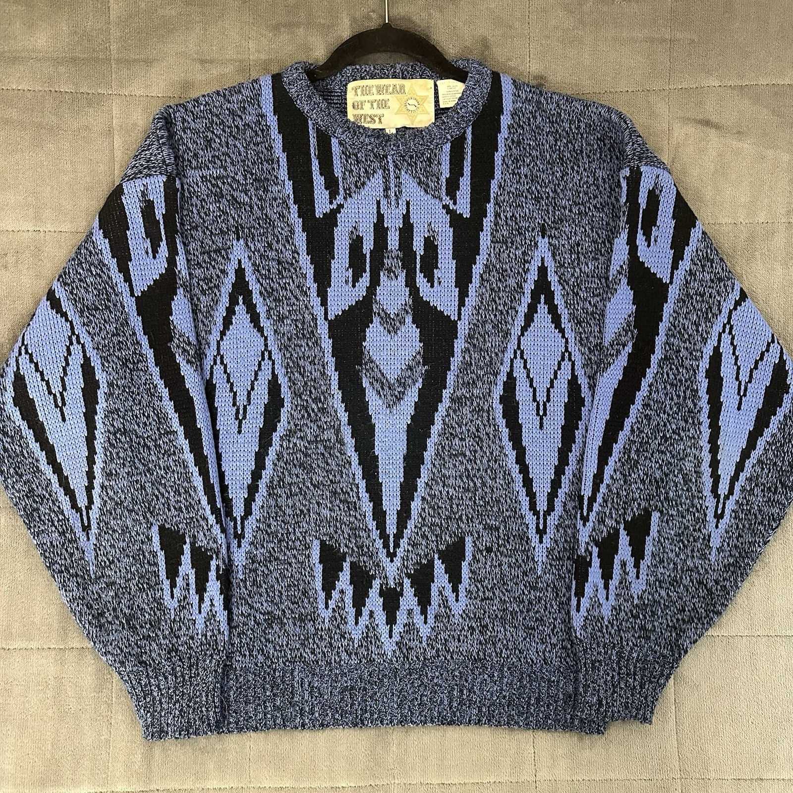 Vintage Broken Spear Cattle Co Aztec Western Style Blue Knit Sweater Mens L 90s Vintage Broken Spear Cattle Co Aztec Western Style Blue Knit Sweater Mens L 90s
