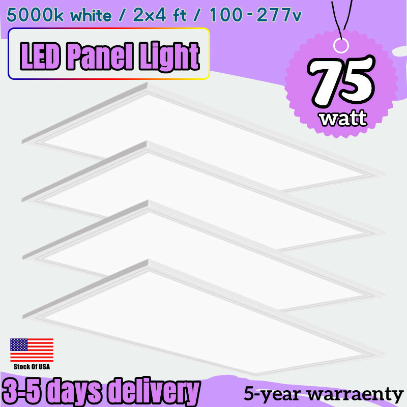 2x4ft LED Flat Panel Light Fixture 75W Drop Ceiling Shop Office Lights 4-12Pack