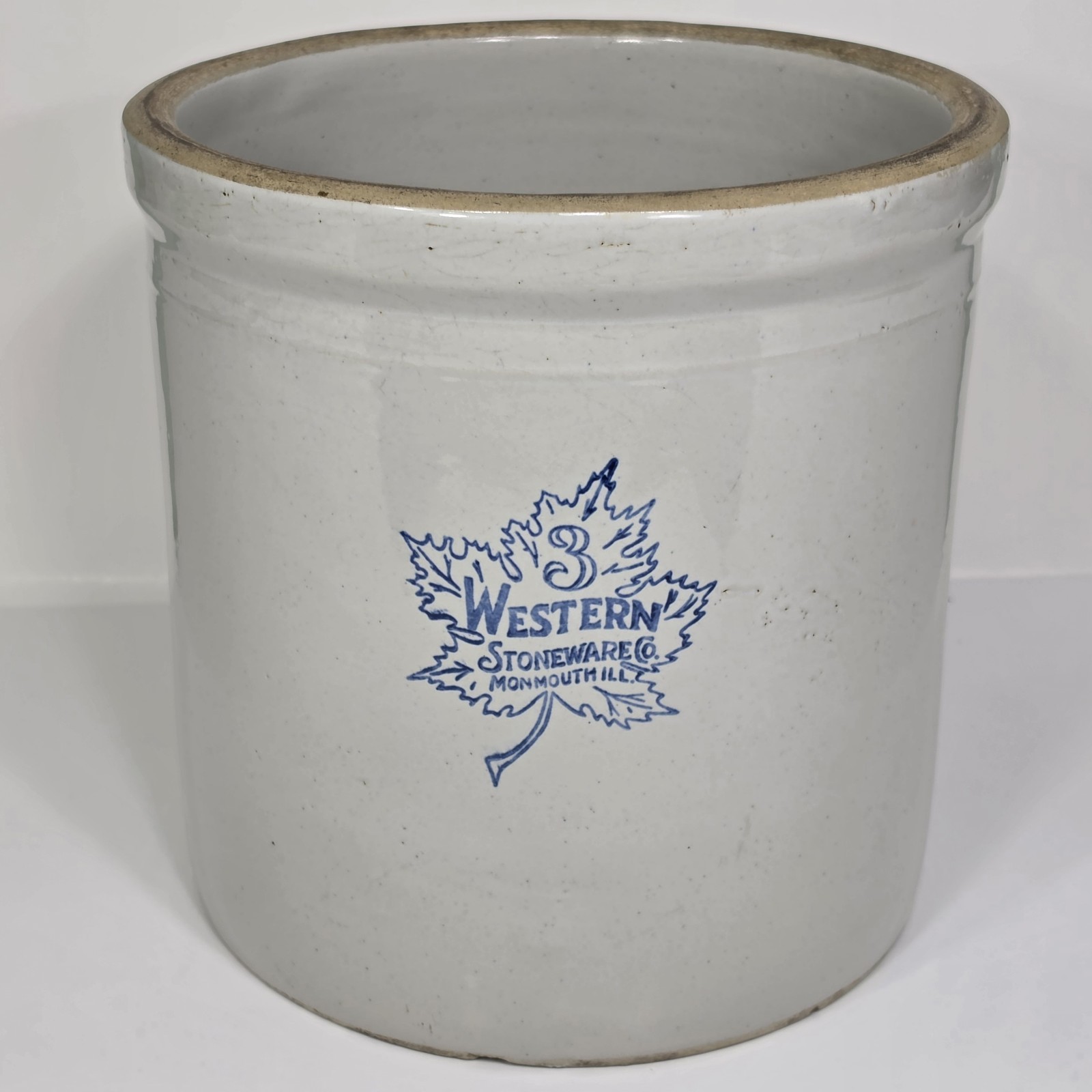 Vtg Western Stoneware 3 Gallon Maple Leaf Crock Monmouth Calla Lily Double Sided Vtg Western Stoneware 3 Gallon Maple Leaf Crock Monmouth Calla Lily Double Sided