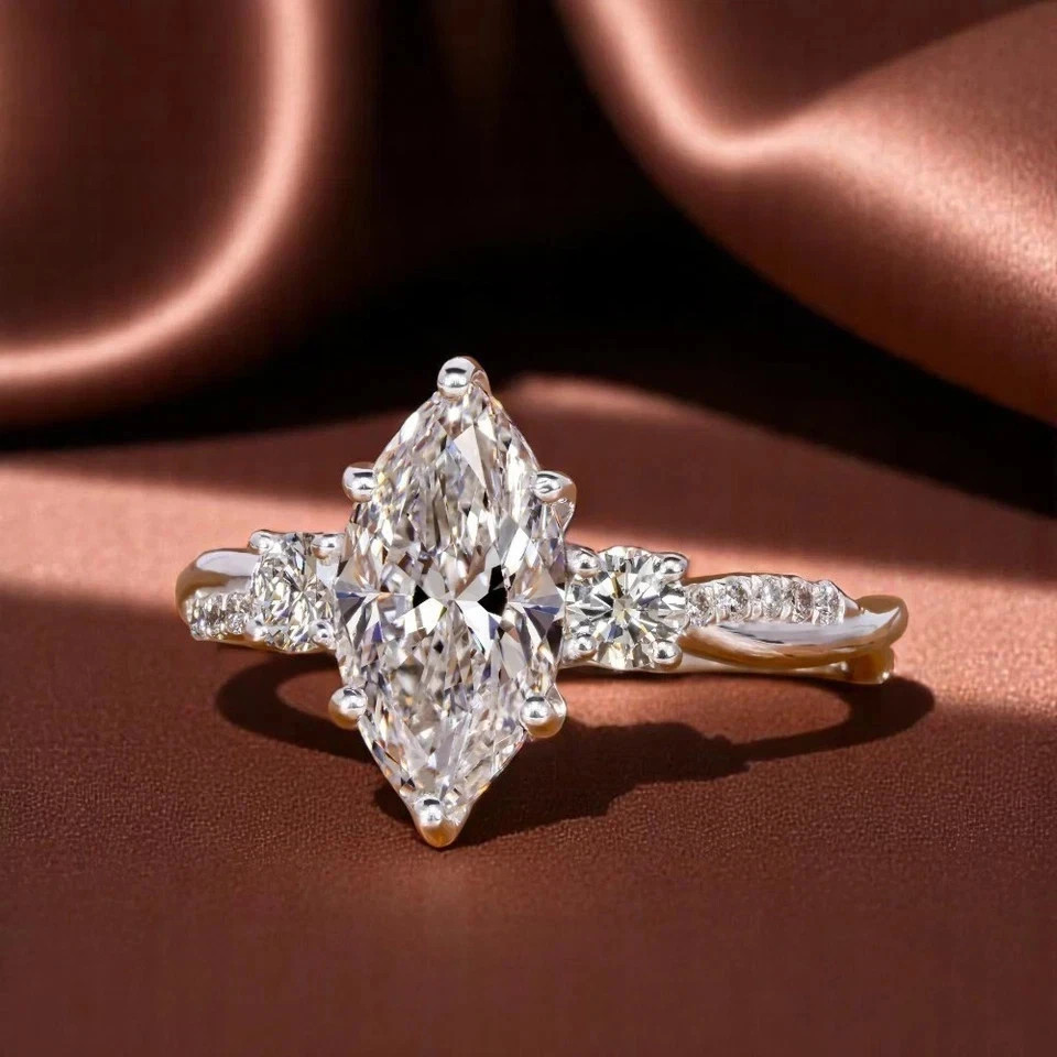 IGI 2.40 Ct Marquise Cut VS1 Lab Grown Diamond 14k White Gold Engagement Ring