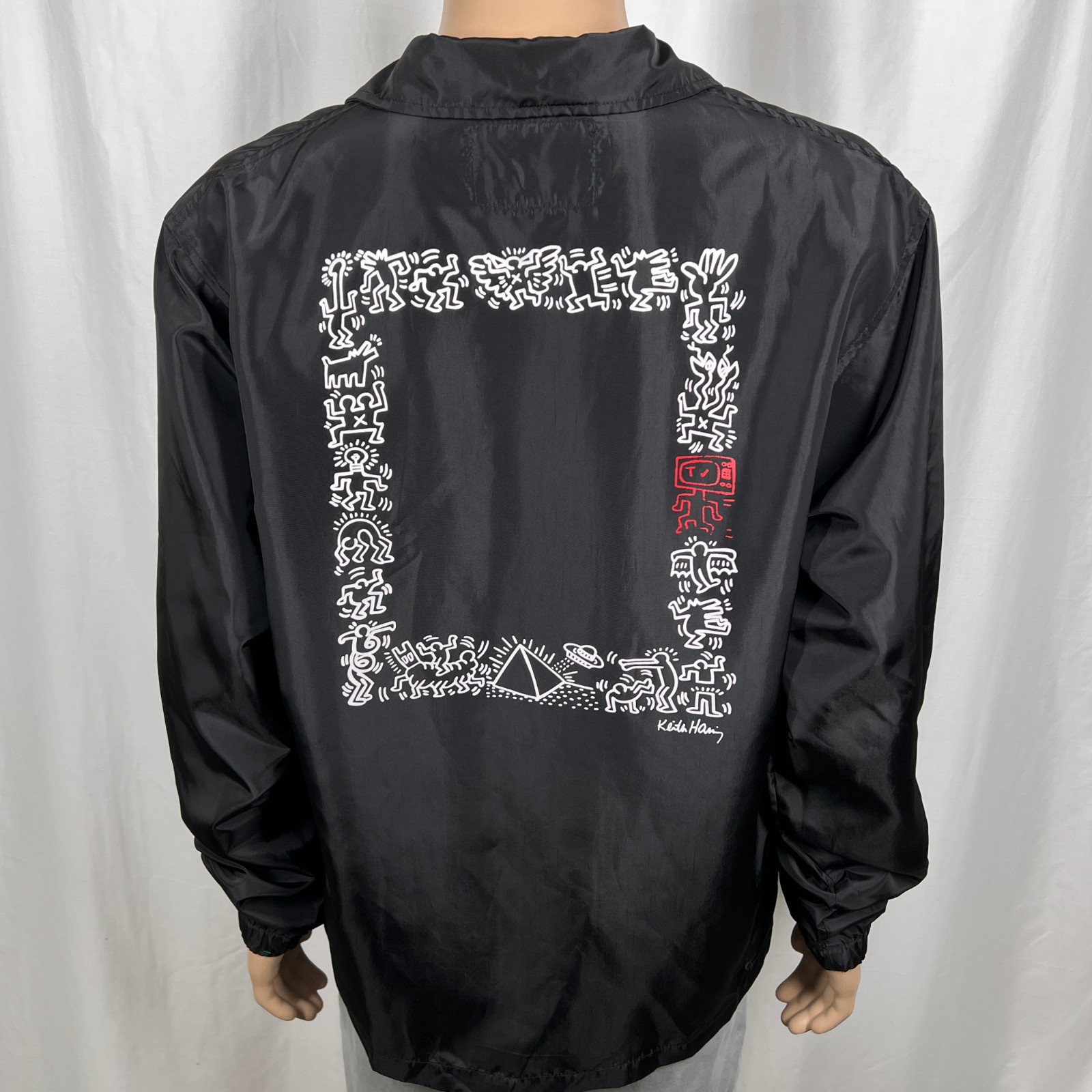 Tillys RSQ x Keith Harring Men\'s Large Black Snap Front Windbreaker Coach Jacket